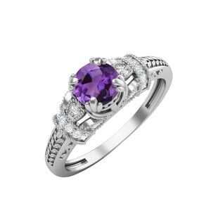 5MM Round Natural Amethyst 925 Sterling Silver Blossom Design Promise Ring